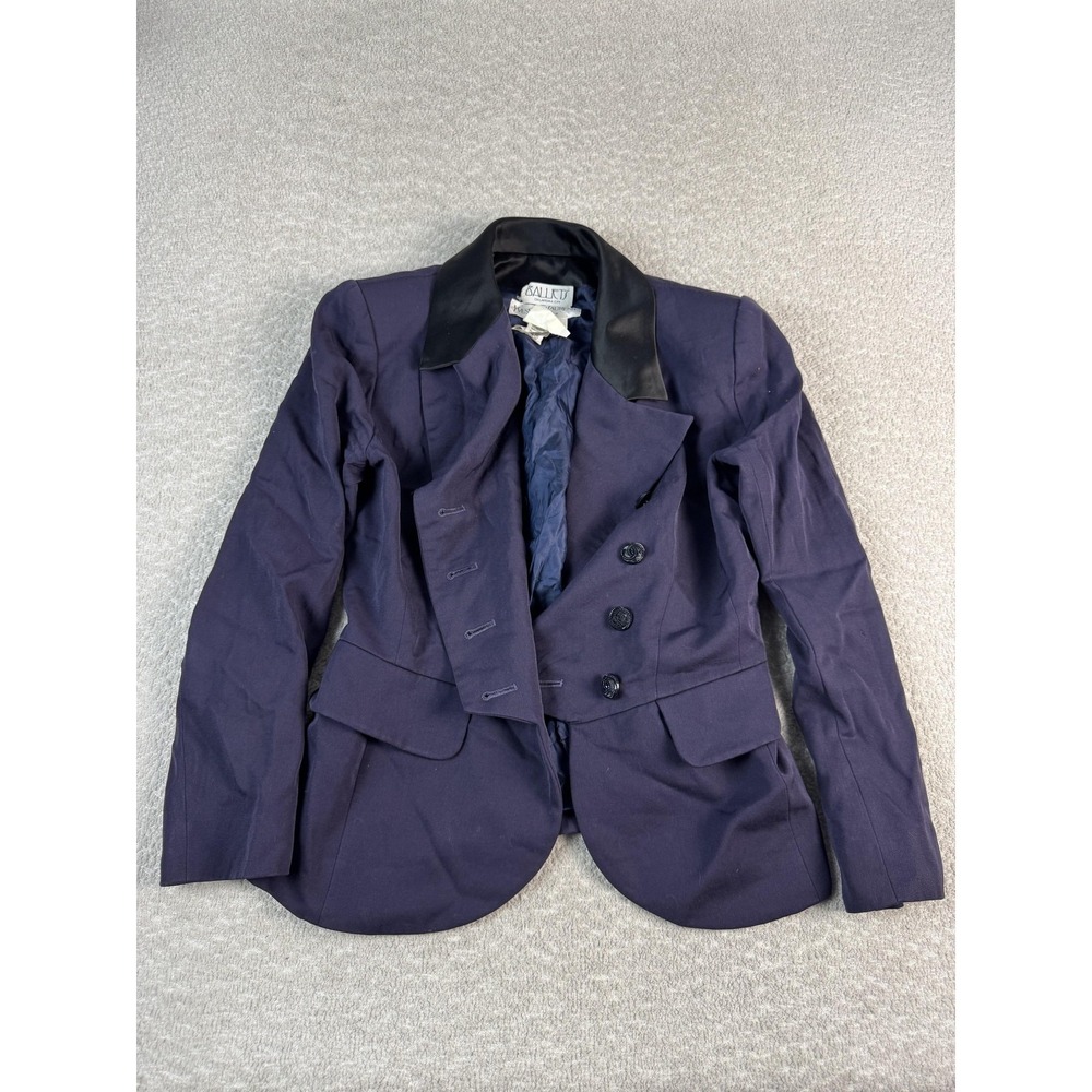 Vintage Yves Saint Laurent Blazer Womens 8 Navy Wool Collar Made France 90s
